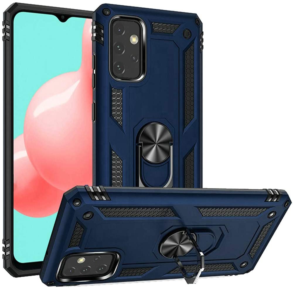Tech Armor Ring Stand Grip Case with Metal PLATE for Samsung Galaxy A02S (Navy Blue)